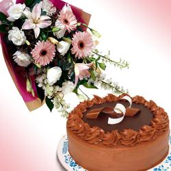 Congratulations Gifts - Chocolate Cake With Bouquet