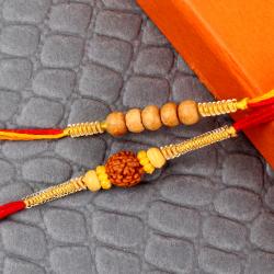 Set Of 2 Rakhis - Rudraksh Rakhi with Sandel Wooden Beads Rakhi