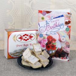 Assorted Sweets - kaju Katli with Birthday Greeting Card