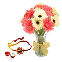 Zardosi Rakhis - Rakhi with Pink and White Gerberas