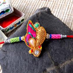 Rakhi International Delivery - Elegant Zardosi Design Rakhi - Worldwide