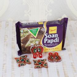 Diwali Sweets - Chocolate Soan Papdi with Diwali Accessories