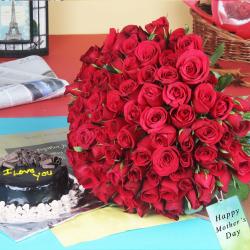 Mothers Day Gifts to Trivandrum - Hundred Red Roses Bouquet with Chocolate Cake