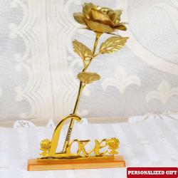 Personalized Photo Keepsakes - Customized Gold Plated Rose with Love Stand