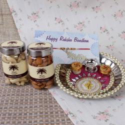 Rakhi With Puja Thali - Ganesha Thali with Rakhi and Dry Fruits Combo