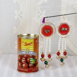 Diwali Sweets - Designer Pearl Beads Shubh Labh with Gulab Jamun