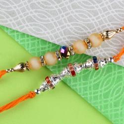 Set Of 2 Rakhis - Colorful Pearls Rakhi with Colourful Diamond Rakhi