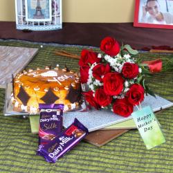 Mothers Day Gifts to Delhi - Assorted Chocolate and Cake with Ten Red Roses for Mothers Day
