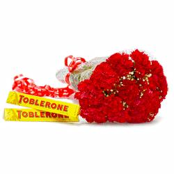 Birthday Gifts for Mother - Lovely Fifteen Red Carnation with Toblerone Chocolate Bars