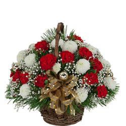 Basket Arrangement - Basket Of Red & White Carnations