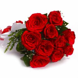 Same Day Flowers Delivery - Cellophane Wrapped of Ten Red Roses