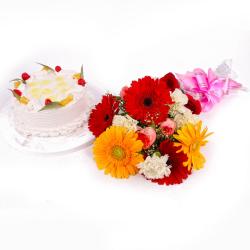 Eggless Cakes - Eggless Pineapple Cake and Colorful Fresh Flowers