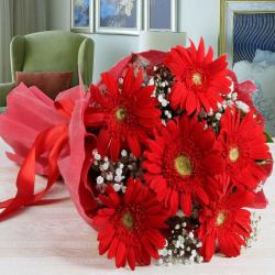 Baby Shower Gifts for Sister - Bouquet of Red Gerberas in Tissue