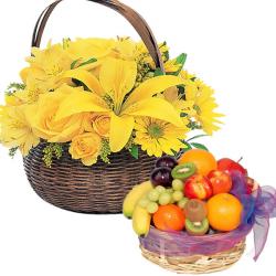 Get Well Soon Gifts for Dad - 4 Kg Fruit with Bright Flowers