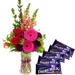 Gladiolus - Flower Vase and Chocolates Combo