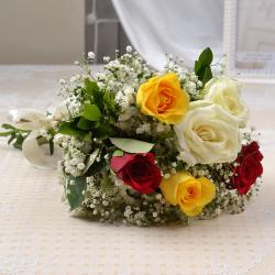 Fresh Six Colorful Roses Bunch