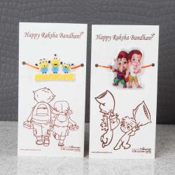 Set Of 2 Rakhis - Minions Character with Bal Ganesha Hanuman Rakhi for Kids