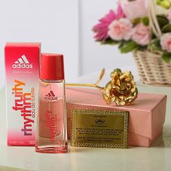 Birthday Perfumes - Gold Plated Rose with Certificate and Adidas Fruity Perfume