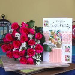 Send Anniversary Greeting Card with Red Roses To Kolkata