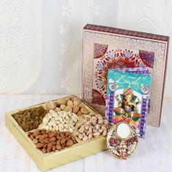 Diwali Greeting Cards - Shubh Labh Diya with Dry Fruits and Diwali Card