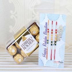 Kundan Rakhis - Ferrero Rocher Chocolate with Set of Three Rakhi