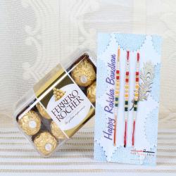 Rakhi With Cards - Ferrero Rocher Chocolate with Set of Three Rakhi