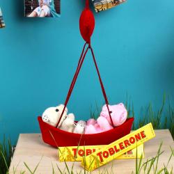 Valentine Romantic Hampers For Her - Couple Teddies Love Boat with Toblerone Treat