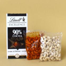 Anniversary Gourmet Gift Hampers - Cocoa Ninety Percent Lindt Excellence Noir with Cashews Nuts