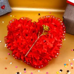 Send Valentines Day Gift Red Heart with Gold Plated Golden Rose for Valentine Gift To Jaipur