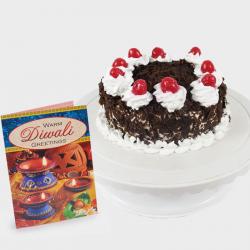Diwali Gifts to Visakhapatnam - Round Black Forest Cake with Diwali Card
