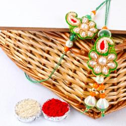 Fancy Rakhis - Pearls and Zari Work Bhaiya Bhabhi Rakhi