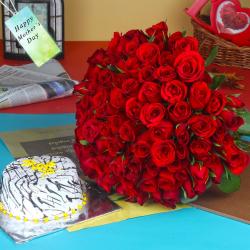 Mothers Day Gifts to Goa - Roses Bouquet and Vanilla Cake for Mothers Day Gifts Online
