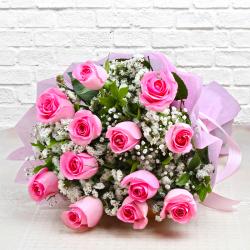 Birthday Gifts Same Day Delivery - Bouquet of Dozen Pink Roses