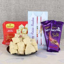 Silver Rakhis - Double Rakhi with Sweets and Chocolate