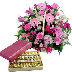 Gifts for Son - Floral Arrangement With 1 Kg Sweets