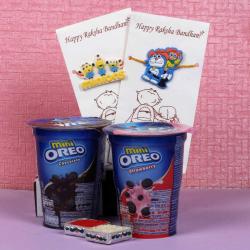 Rakhi With Chocolates - Mini Oreo Cups and Two Kids Rakhis For Brothers