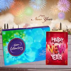 Send New Year Gift New Year Greeting Card and Cadbury Celebration Chocolate Pack To Anand