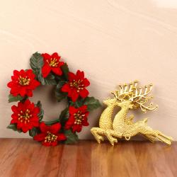 Christmas Decoration - Xmas Decor containing Floral Wreath and Reindeer