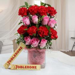 Birthday Gifts for Crush - Toblerone Chocolates and Mix Flower Vase Combo