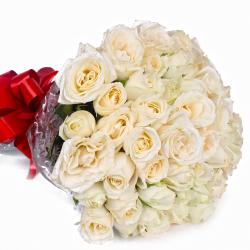 Condolence Flowers - Peaceful 50 White Roses Bouquet