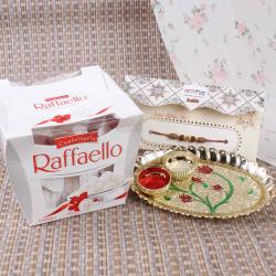 Rakhi With Puja Thali - Mini Designer Rakhi Thali with Raffaello Chocolate