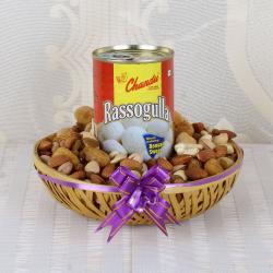Send Sweets Gift Rasgulla Sweets with Dry Fruits Basket To Kupwara