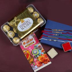 Rakhi With Chocolates - Five Designer Rakhis with 30 Pcs of Ferrero Rocher Chocolates