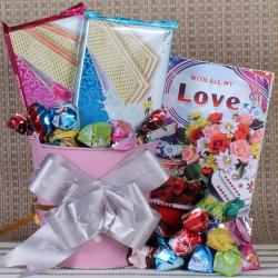 Anniversary Chocolates - Love Bucket of Chocolates and Wafers Biscuit 