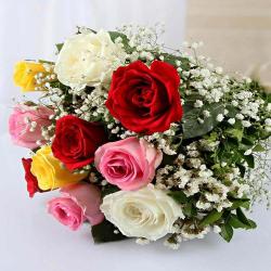 Send Anniversary Gift Ten Mixed Roses Bouquet To Bhopal