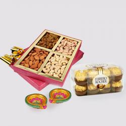 Send Diwali Gift Assorted Dryfruits with Ferrero Rocher Chocolates and Diwali Diya To Tiruchirapalli