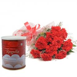 Valentine Flowers with Sweets - Classic Indian Sweet Treat For Your Darling