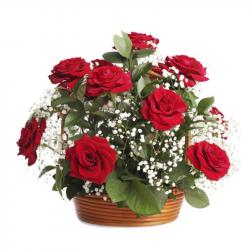 Valentine Flowers Arrangement - Valentines Day Gift of Dozen Red Roses Basket