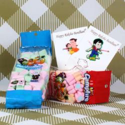 Rakhi by Person - Two Cartoon Character Kids Rakhi with Marshmallow Chocolate