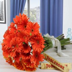 Anniversary Gifts for Him - Twenty Gerberas Bouquet with Toblerone Chocolates